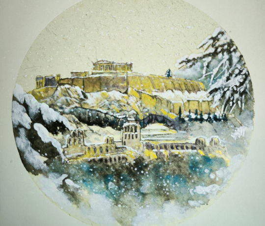 snowing acropolis