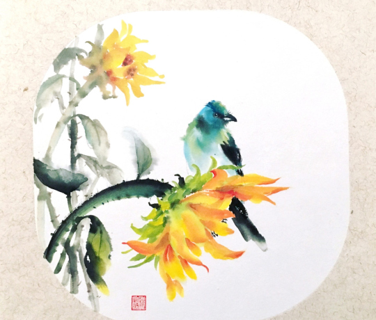 sunflowers with bird